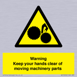 Warning - Keep your hands clear of moving machinery parts